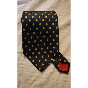 Lanvin Holt Renfrew Paris Mens 100% Silk Necktie Blue/Gold Polka Dots 4.5"X57"